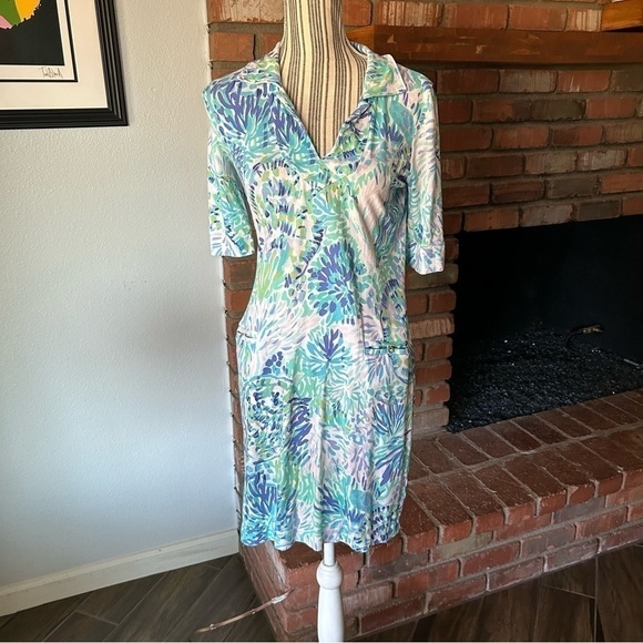 Lilly Pulitzer UPF 50+ Quincey Dress in Shell of a Party Green Blue Sz XS - Picture 3 of 9
